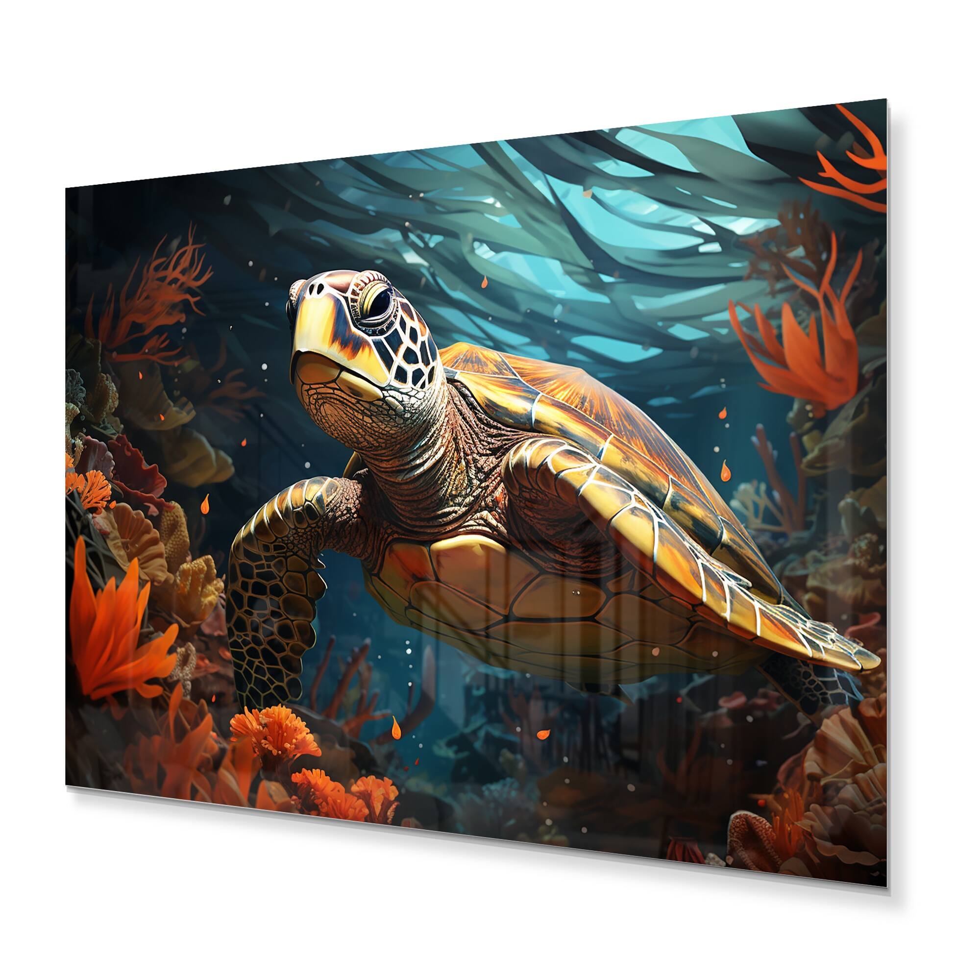 Designart "Turtle Aquatic Wanderer Geometric I" Animals Metal Wall Art